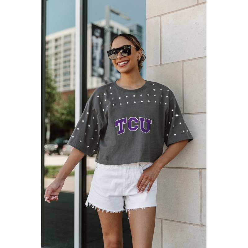 TCU HORNED FROGS Making Moves Rhinestone Crop Tee With Yoke