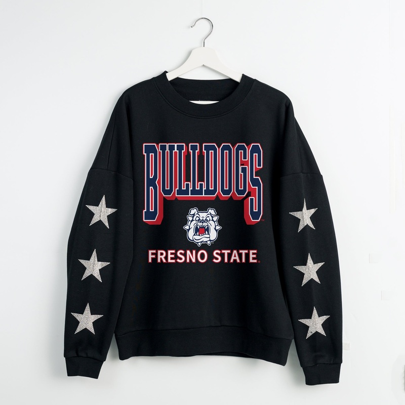FRESNO STATE BULLDOGS PURE VICTORY EMBELLISHED STAR SLEEVE CREWNECK PULLOVER