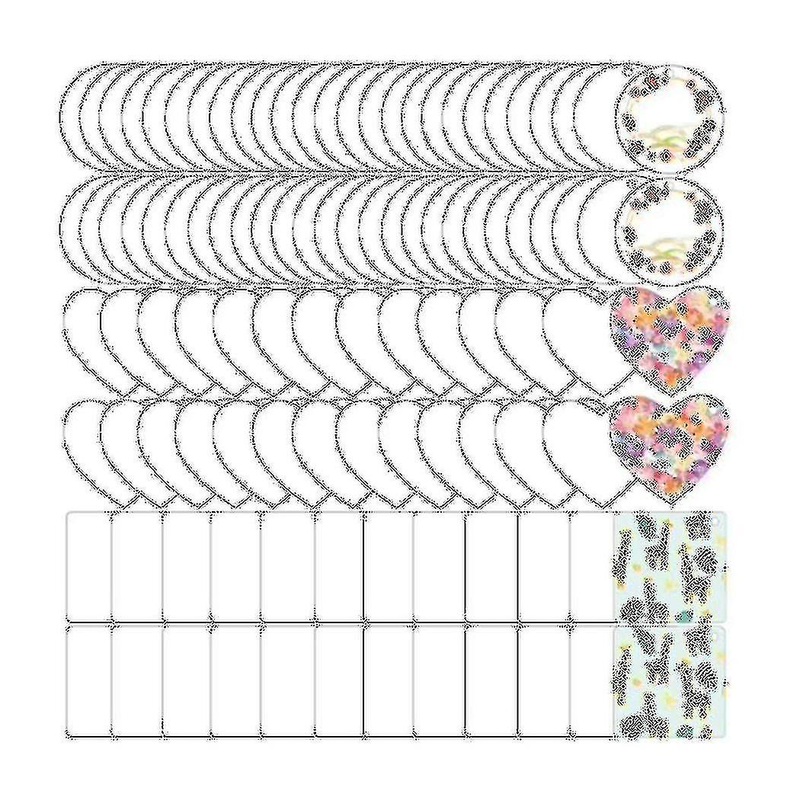 100pcs Acrylic Keychain Blanks Decoration Crafts Round Heart-shaped Acrylic Blanks Keychain For Diy