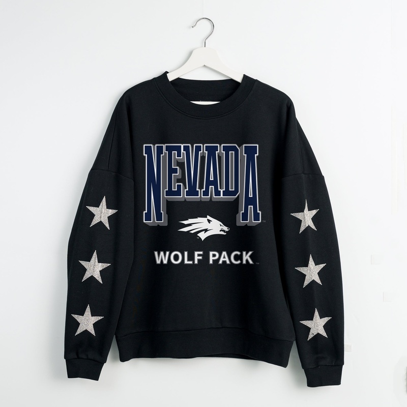 NEVADA WOLF PACK PURE VICTORY EMBELLISHED STAR SLEEVE CREWNECK PULLOVER