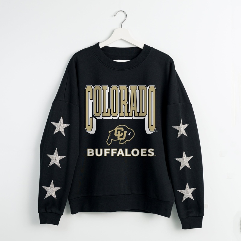 COLORADO BUFFALOES PURE VICTORY EMBELLISHED STAR SLEEVE CREWNECK PULLOVER
