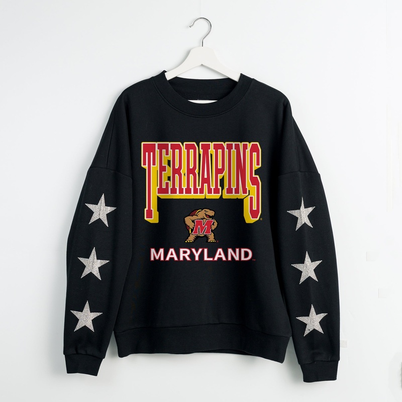 MARYLAND TERRAPINS PURE VICTORY EMBELLISHED STAR SLEEVE CREWNECK PULLOVER