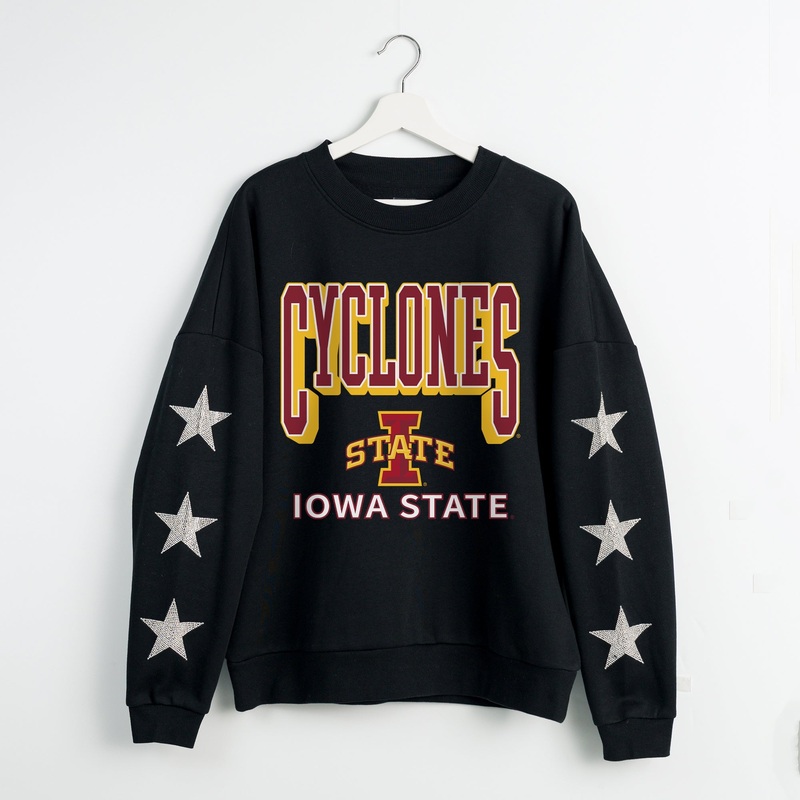 IOWA STATE CYCLONES PURE VICTORY EMBELLISHED STAR SLEEVE CREWNECK PULLOVER