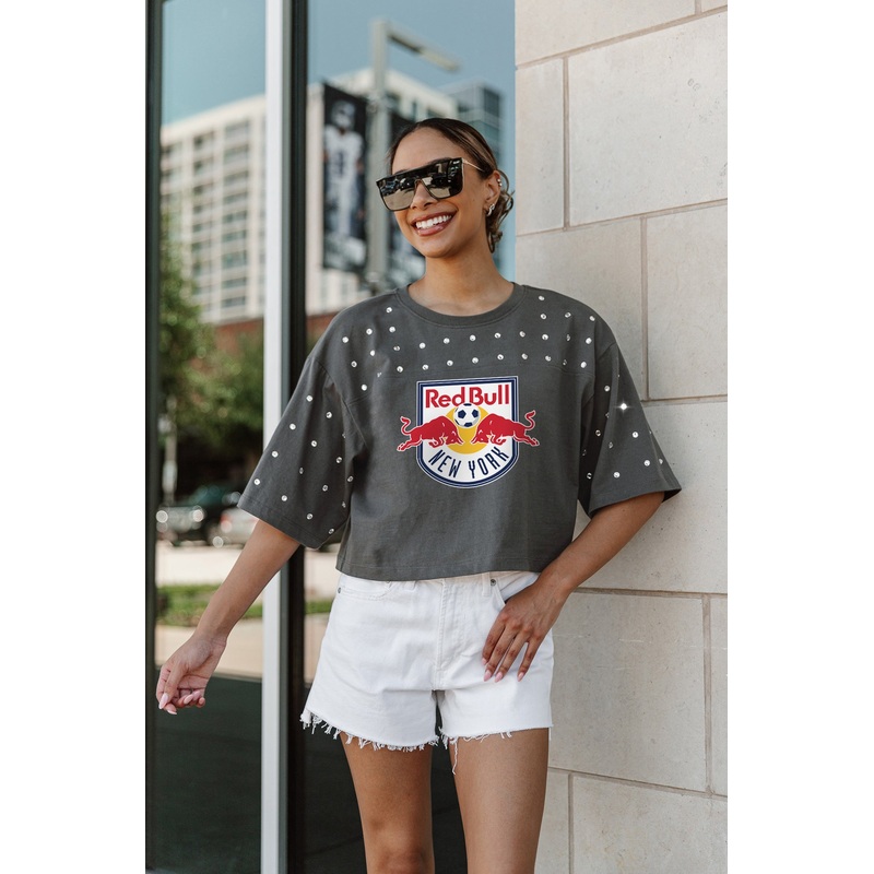 NEW YORK RED BULLS Making Moves Rhinestone Crop Tee With Yoke