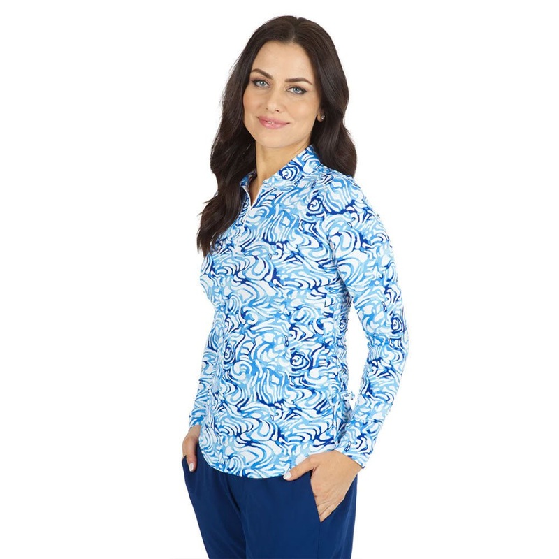 IBKUL Kinsley Print Long Sleeve Zip Polo