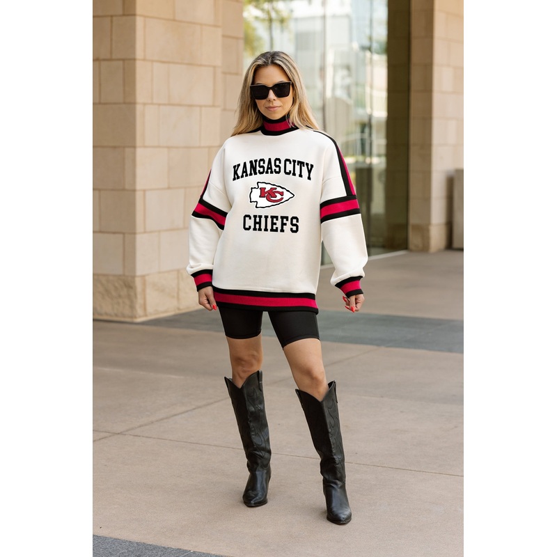 KANSAS CITY CHIEFS VIVID MOTION COLORBLOCK TURTLENECK PULLOVER IN BLACK AND RED