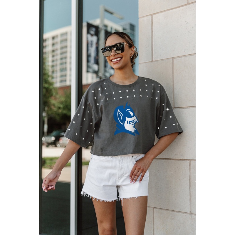 DUKE BLUE DEVILS Making Moves Rhinestone Crop Tee With Yoke