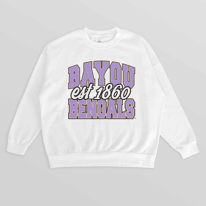 LSU TIGERS FADED FORMATION PREMIUM FLEECE DROP SHOULDER CREWNECK PULLOVER