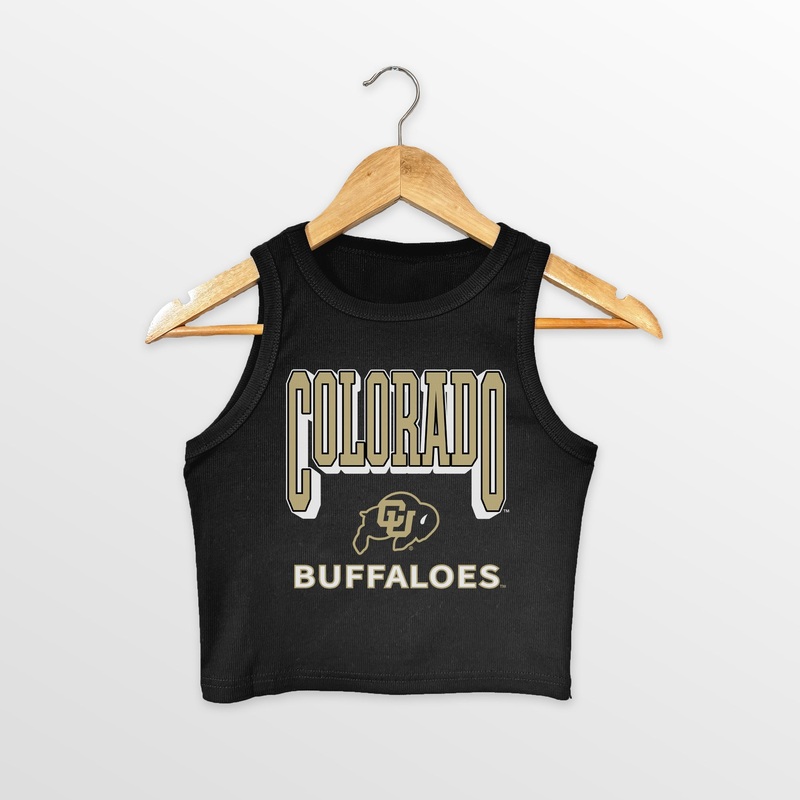 COLORADO BUFFALOES PURE VICTORY ESSENTIAL RIBBED CROP TANK