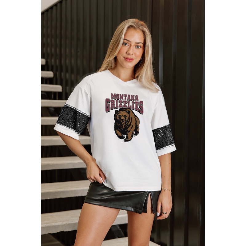 MONTANA GRIZZLIES DOMINANCE RHINESTONE STRIPE VARSITY TEE