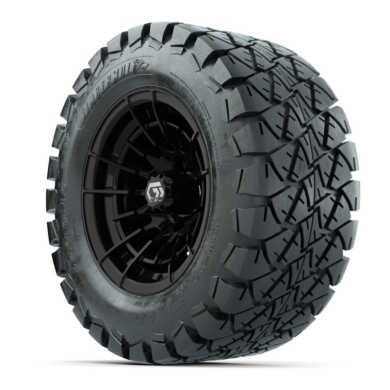GTW Boost Gloss Black 12 in Wheels with 22×10-12 Timberwolf All-Terrain Tires  Full Set