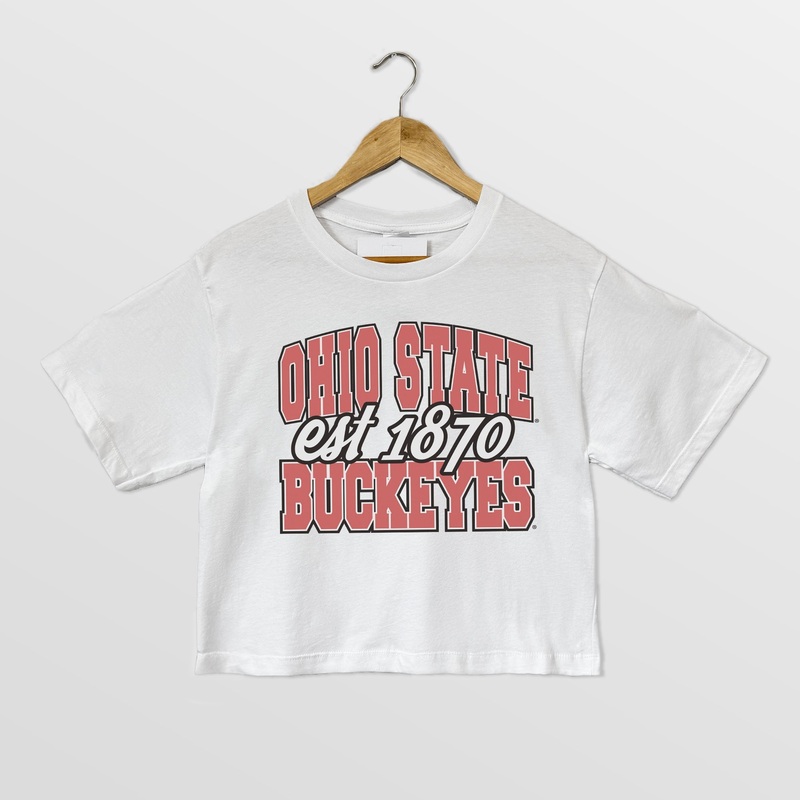 OHIO STATE BUCKEYES DEEP ROOTS BOXY FIT WOMEN’S CROPPED TEE