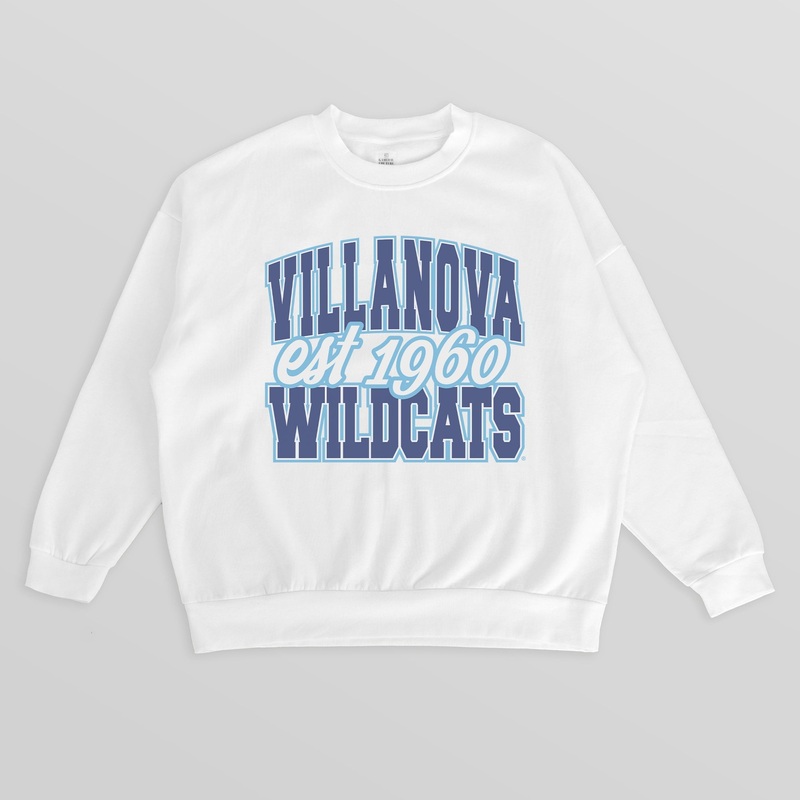 VILLANOVA WILDCATS FADED FORMATION PREMIUM FLEECE DROP SHOULDER CREWNECK PULLOVER