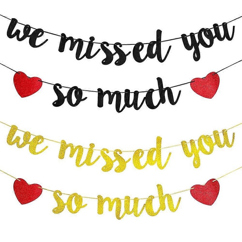 2 Sets 2 Colors Glitter Paper Flags Word We Missed You So Much Hanging Banners for Party Home Decorations Mixed Color 104×105.5×0.4mm Hole: 6mm 1 set/