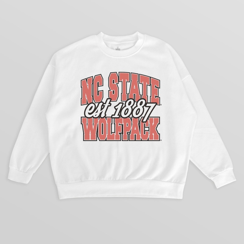 NORTH CAROLINA STATE WOLFPACK FADED FORMATION PREMIUM FLEECE DROP SHOULDER CREWNECK PULLOVER