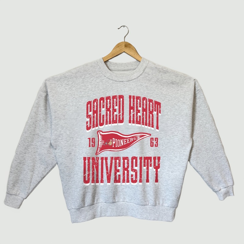 SACRED HEART PIONEERS PENNANT PRIDE PREMIUM FLEECE DROP SHOULDER CREWNECK PULLOVER