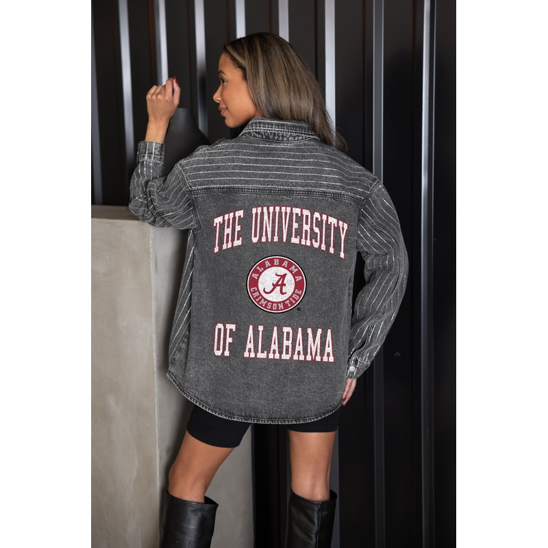 ALABAMA CRIMSON TIDE STYLE’S THE LIMIT MICRO-RHINESTONE DENIM OVERSHIRT IN BLACK