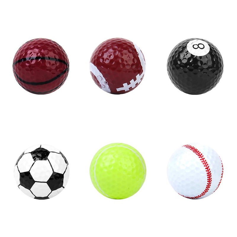 Assorted Designs Golf Balls (Basketball, Football, Tennis, Baseball, 8-Ball, Volleyball) – 6 balls