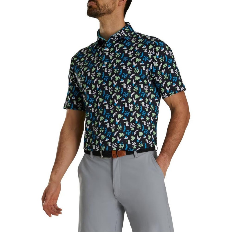 FootJoy Jungle Leaves Lisle Self Collar Polo