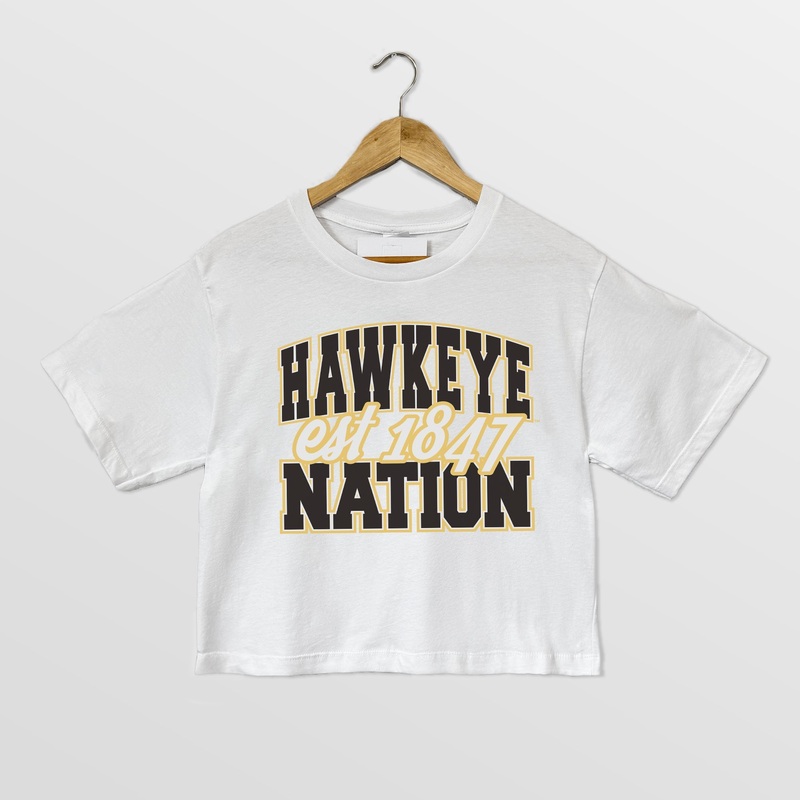 IOWA HAWKEYES DEEP ROOTS BOXY FIT WOMEN’S CROPPED TEE