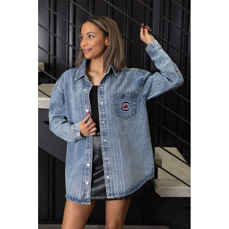 SOUTH CAROLINA GAMECOCKS STYLE’S THE LIMIT MICRO-RHINESTONE DENIM OVERSHIRT