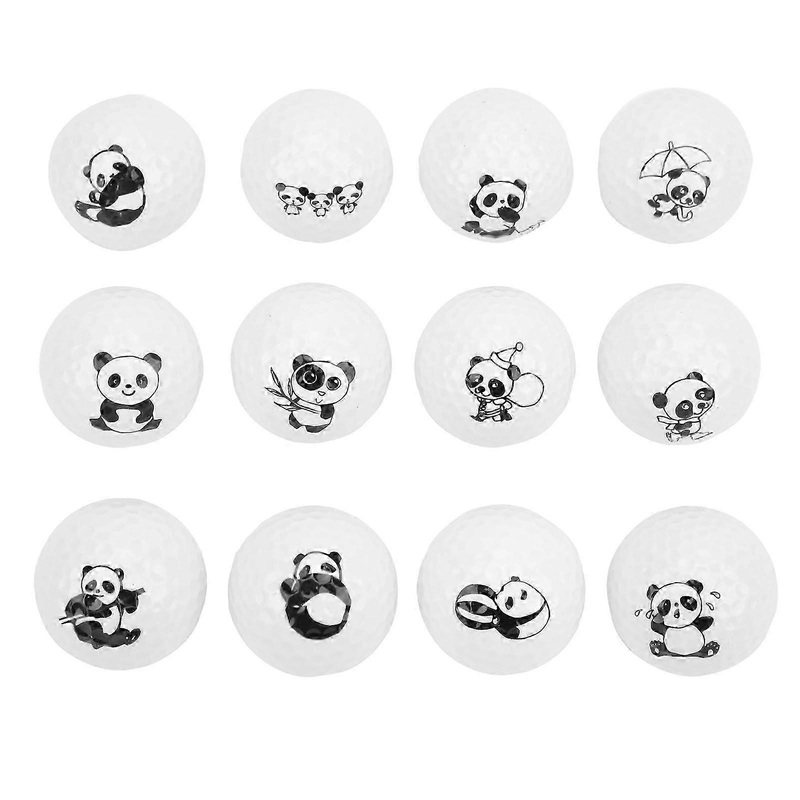 12PCS Golf Practice Balls with Cute Panda Pattern for Driving Range Distance Training and Putting