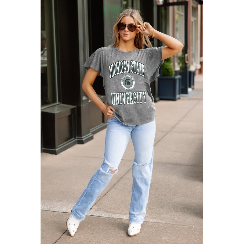 MICHIGAN STATE SPARTANS VICTORY MODE FLUTTER SLEEVE TEE IN GREY