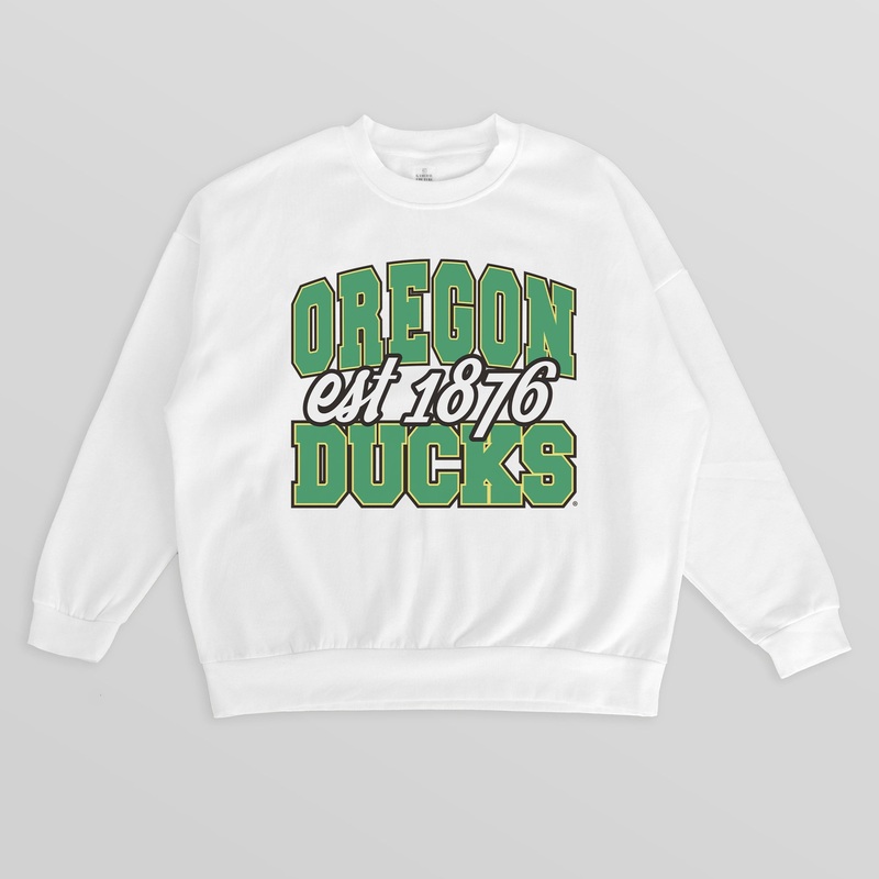OREGON DUCKS FADED FORMATION PREMIUM FLEECE DROP SHOULDER CREWNECK PULLOVER
