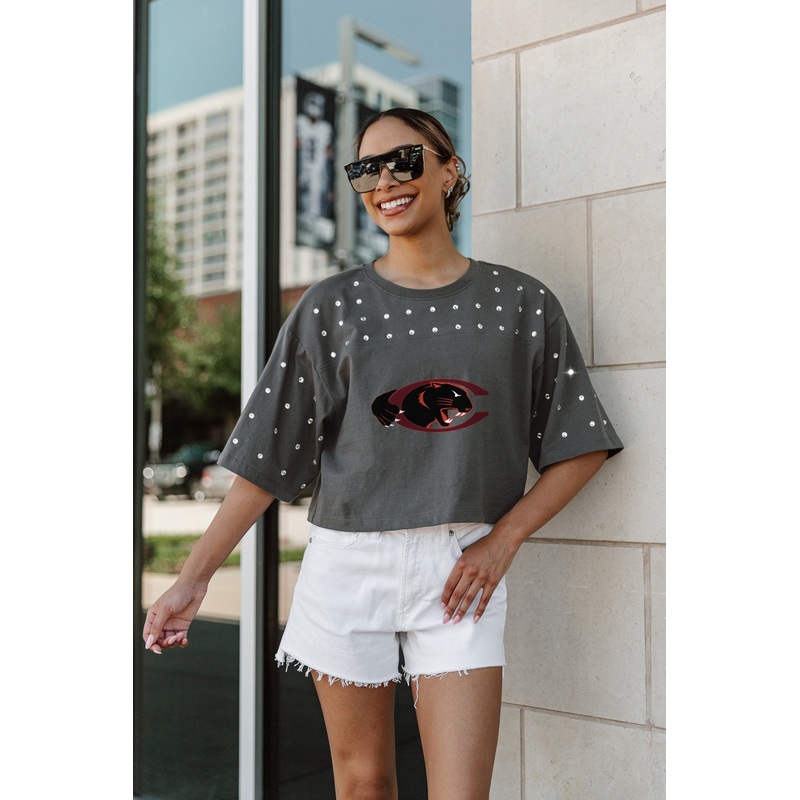 CLAFLIN PANTHERS Making Moves Rhinestone Crop Tee With Yoke