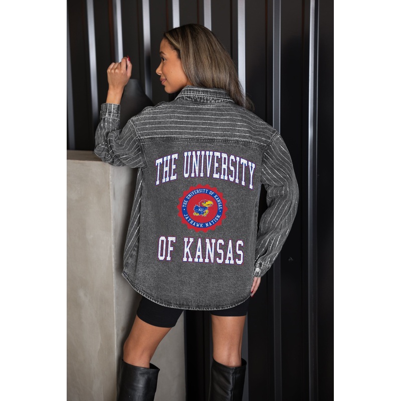 KANSAS JAYHAWKS STYLE’S THE LIMIT MICRO-RHINESTONE DENIM OVERSHIRT IN BLACK
