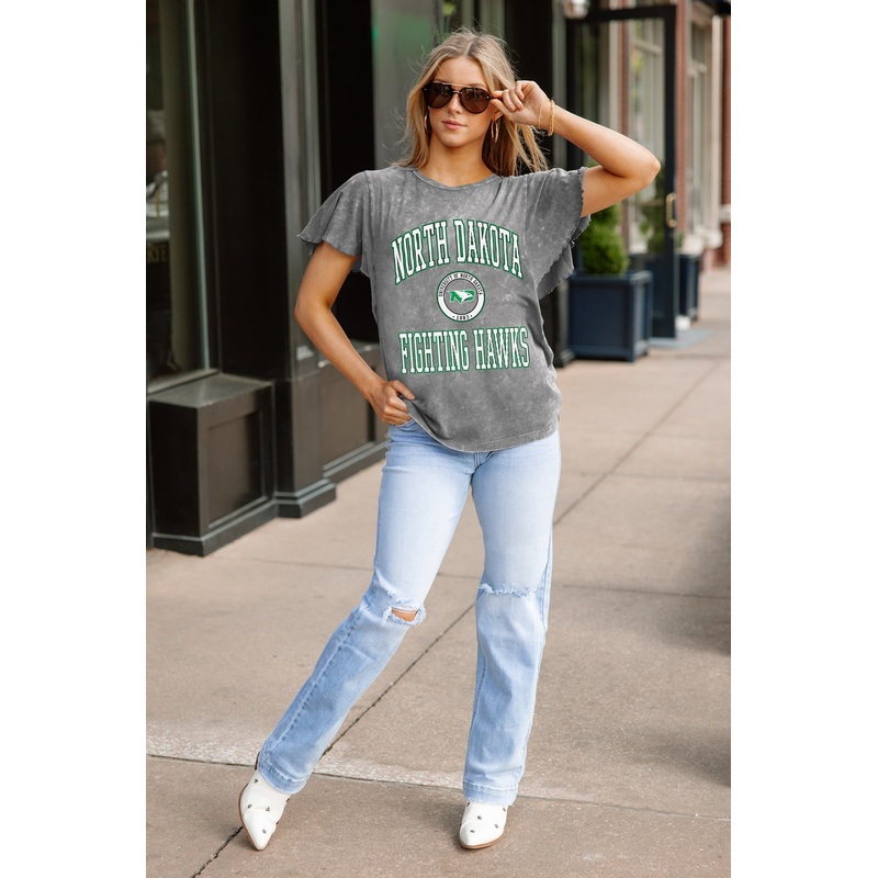 NORTH DAKOTA FIGHTING HAWKS VICTORY MODE FLUTTER SLEEVE TEE IN GREY