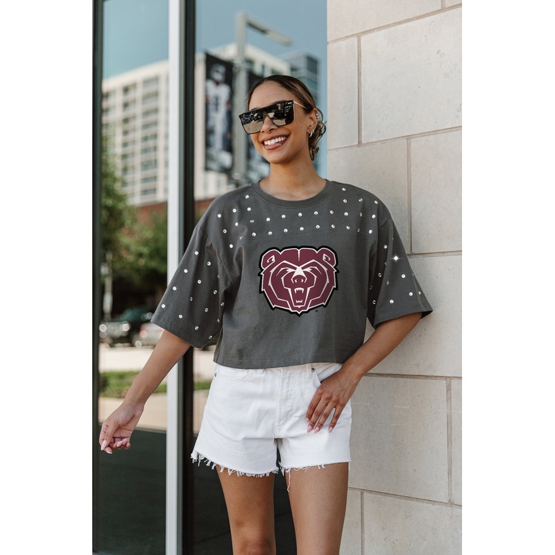 MISSOURI STATE BEARS Making Moves Rhinestone Crop Tee With Yoke
