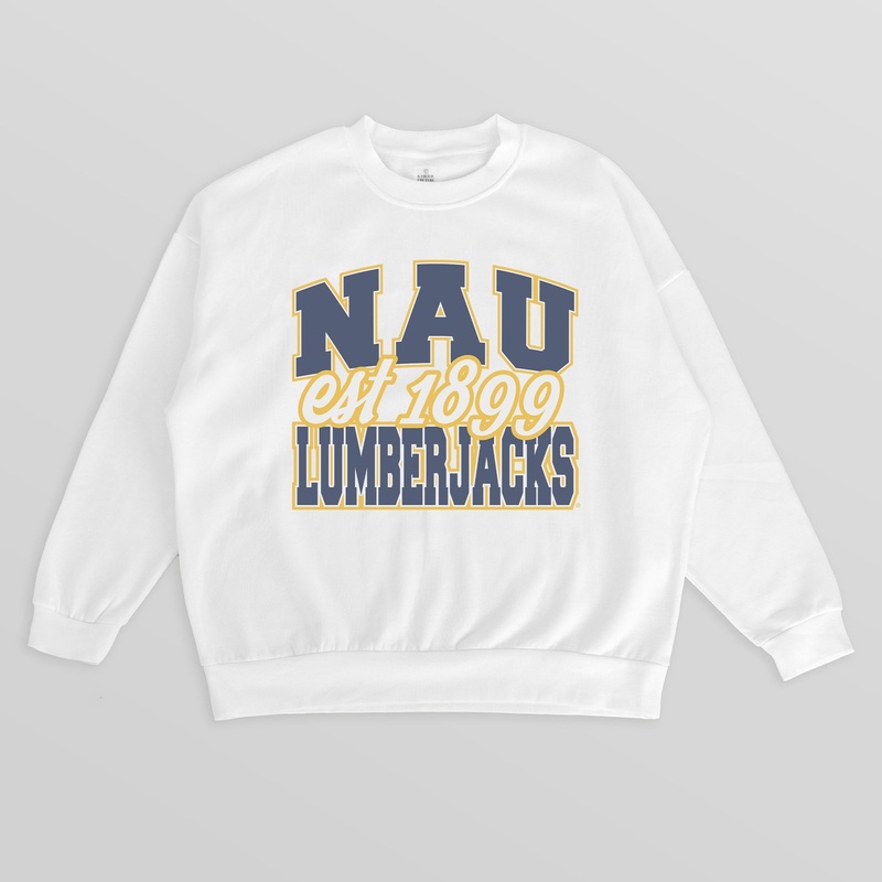 NORTHERN ARIZONA LUMBERJACKS FADED FORMATION PREMIUM FLEECE DROP SHOULDER CREWNECK PULLOVER