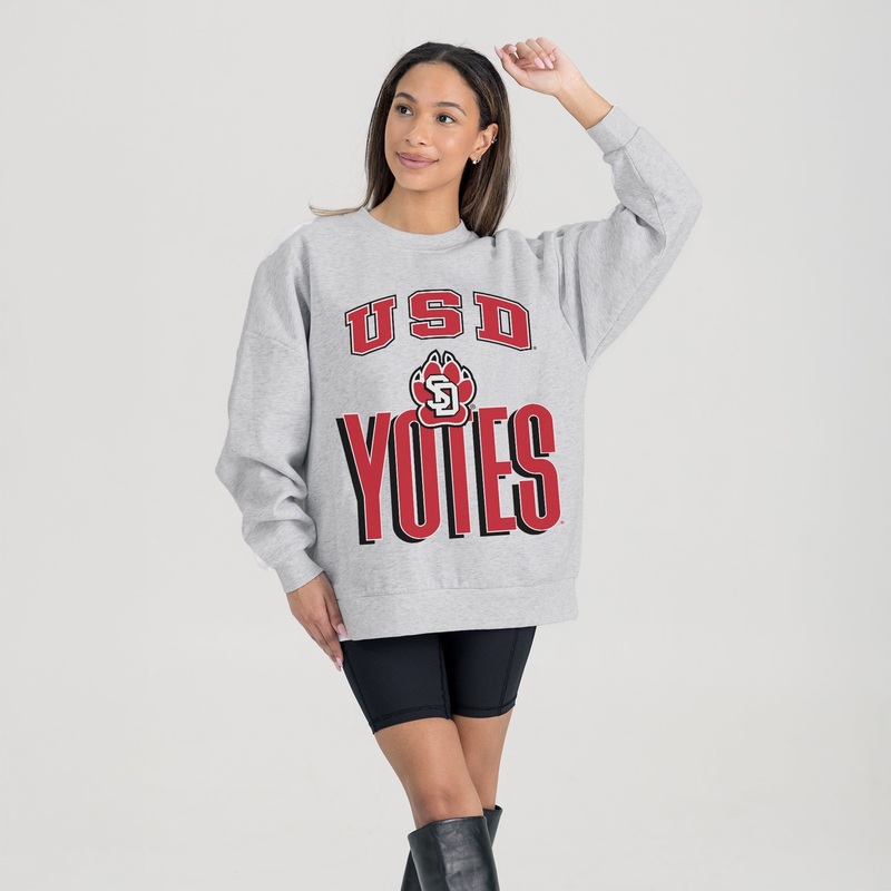 SOUTH DAKOTA COYOTES FIERCE FOCUS PREMIUM FLEECE DROP SHOULDER CREWNECK PULLOVER