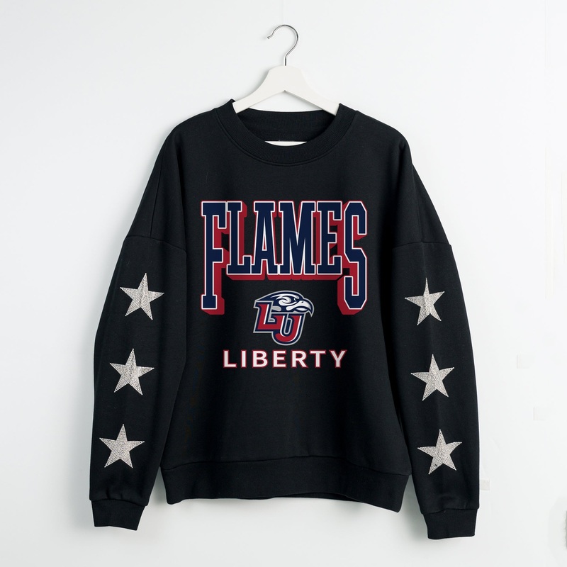 LIBERTY FLAMES PURE VICTORY EMBELLISHED STAR SLEEVE CREWNECK PULLOVER