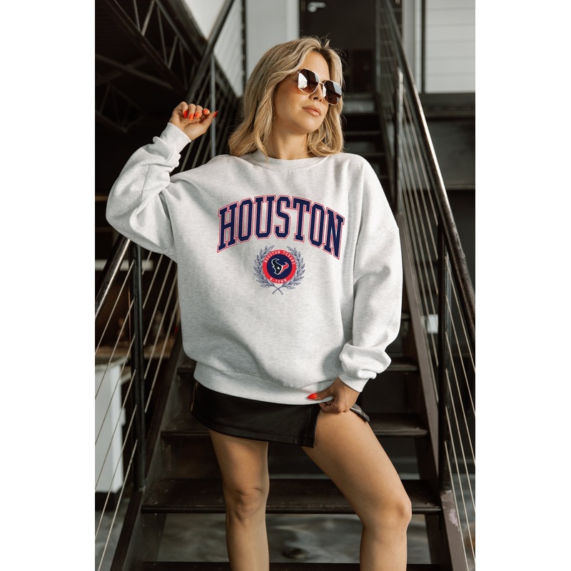 HOUSTON TEXANS TRADITION REFINED PREMIUM FLEECE CREWNECK PULLOVER