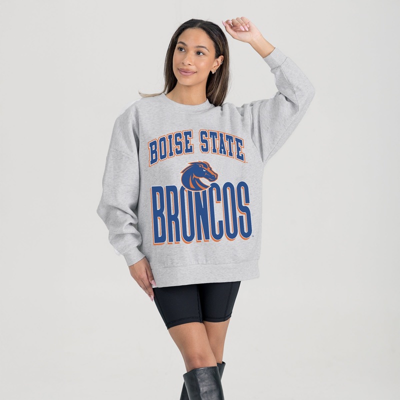 BOISE STATE BRONCOS FIERCE FOCUS PREMIUM FLEECE DROP SHOULDER CREWNECK PULLOVER