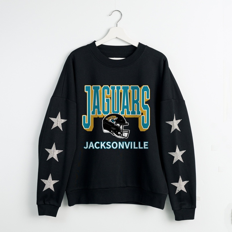 JACKSONVILLE JAGUARS PURE VICTORY STAR EMBELLISHED CREW SWEATSHIRT