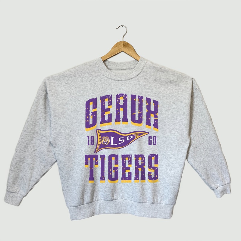 LSU TIGERS PENNANT PRIDE PREMIUM FLEECE DROP SHOULDER CREWNECK PULLOVER