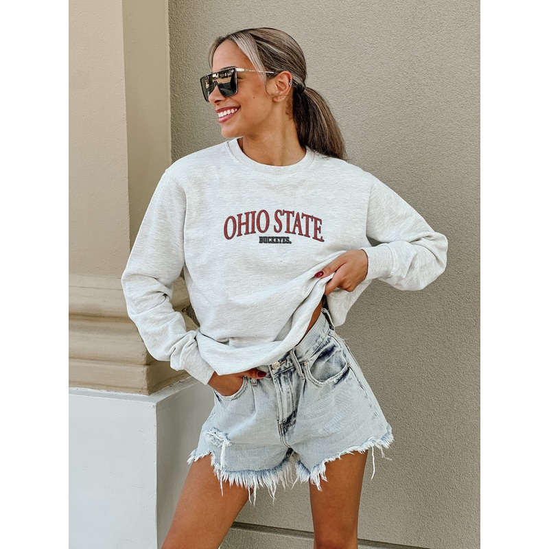 OHIO STATE BUCKEYES Number One Fan Embroidered Crew Pullover By Madi Prewett Troutt