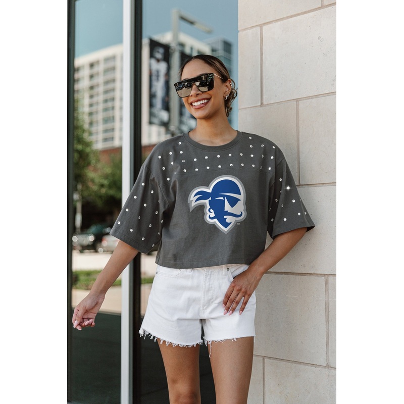SETON HALL PIRATES Making Moves Rhinestone Crop Tee With Yoke