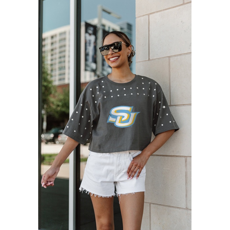 SOUTHERN JAGUARS Making Moves Rhinestone Crop Tee With Yoke