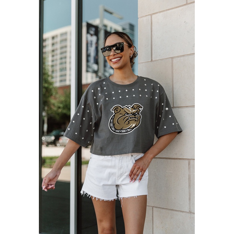 BRYANT BULLDOGS Making Moves Rhinestone Crop Tee With Yoke