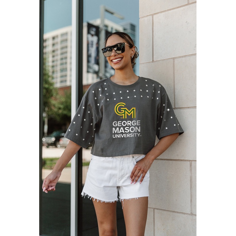 GEORGE MASON PATRIOTS Making Moves Rhinestone Crop Tee With Yoke