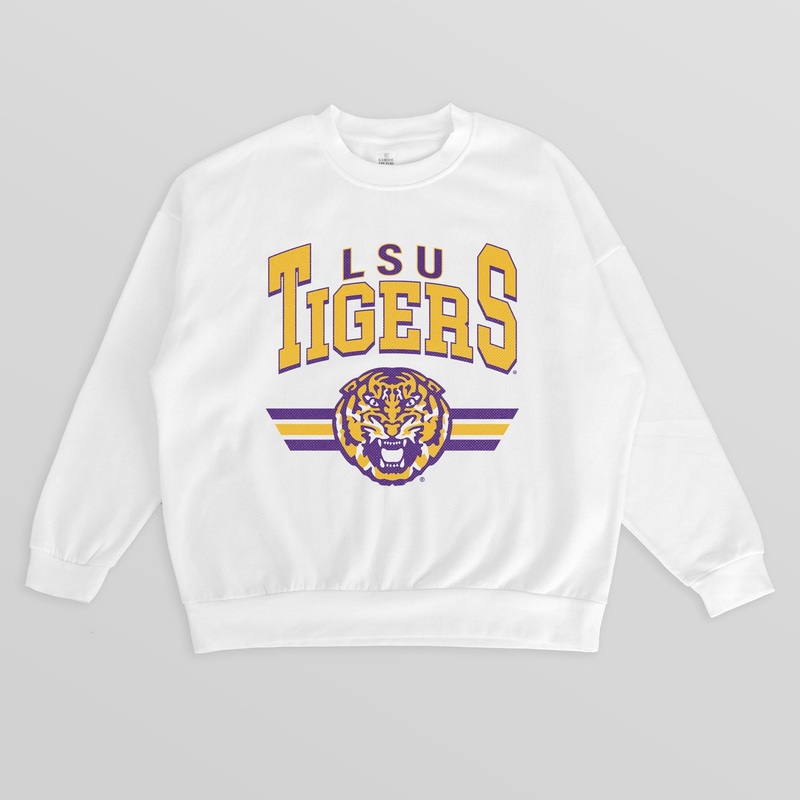 LSU TIGERS SWIFT STRIKE PREMIUM FLEECE DROP SHOULDER CREWNECK PULLOVER