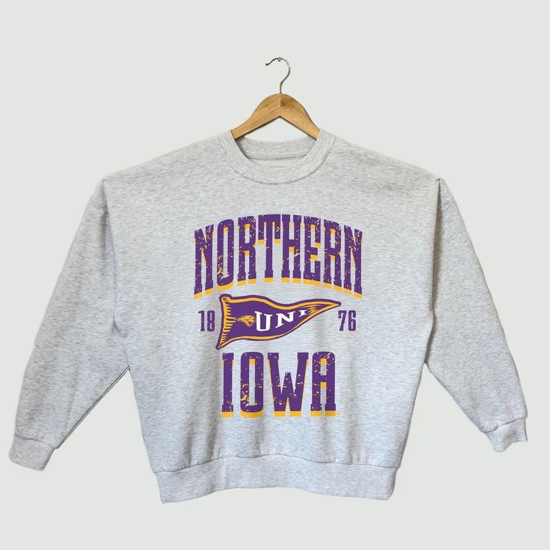 NORTHERN IOWA PANTHERS PENNANT PRIDE PREMIUM FLEECE DROP SHOULDER CREWNECK PULLOVER