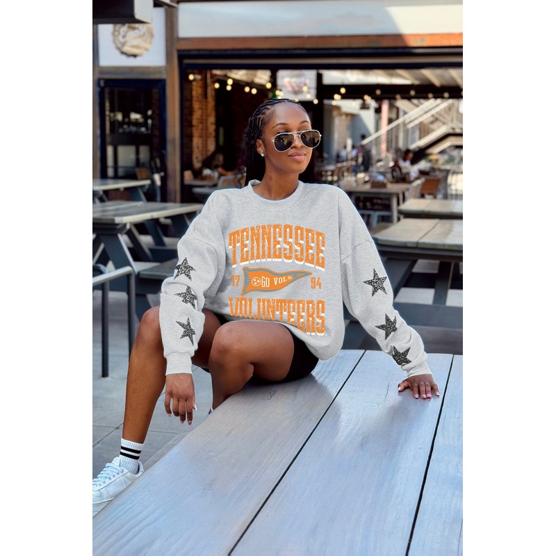 TENNESSEE VOLUNTEERS PENNANT PRIDE EMBELLISHED STAR SLEEVE CREWNECK PULLOVER
