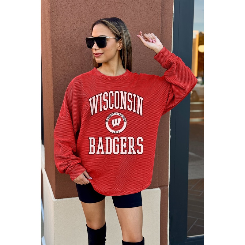 WISCONSIN BADGERS RELENTLESS VINTAGE WASH CORDED PULLOVER