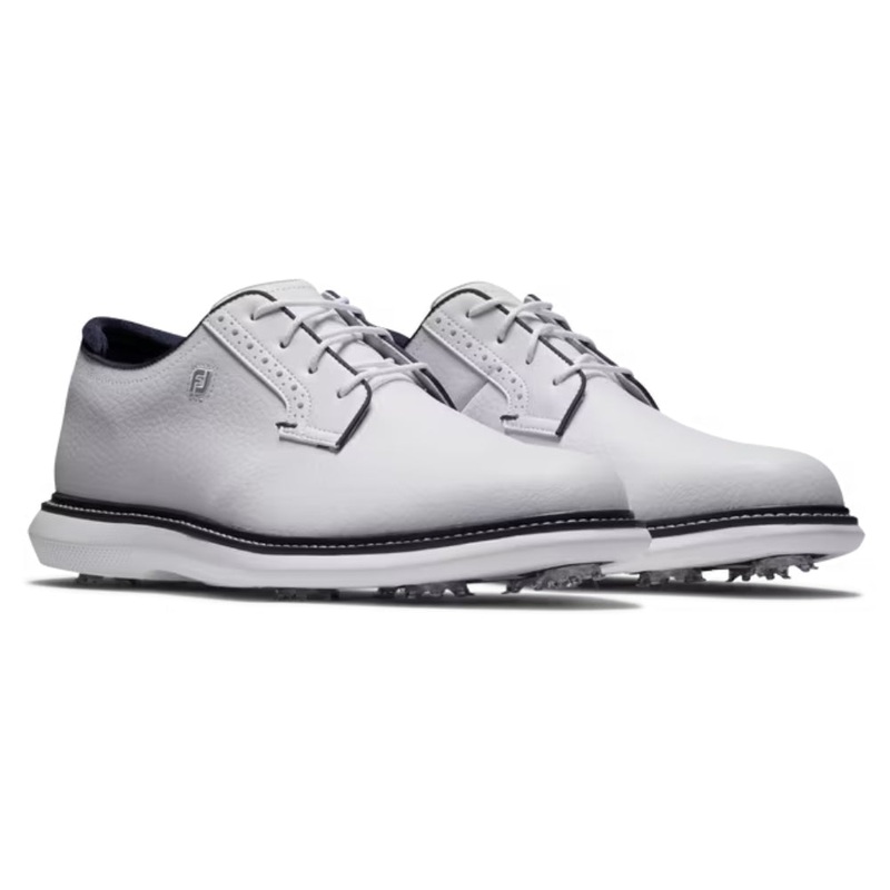 FootJoy Mens Traditions Blucher Cleated Golf Shoes – White/White/Navy