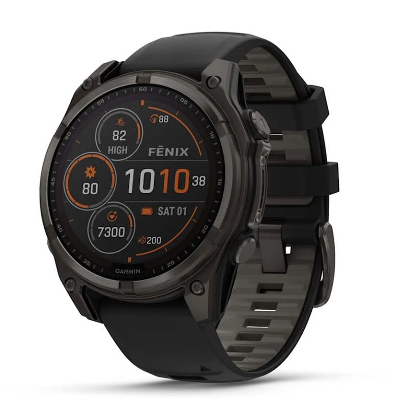Garmin fenix 8 GPS Watch  47 mm, Solar, Sapphire, Carbon Gray DLC Titanium with Black/Pebble Gray Silicone